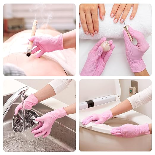 Nitrile Disposable Gloves - Medical Exam Gloves, Latex-Free, Pink, Powder-Free, 50-ct Box (XL)