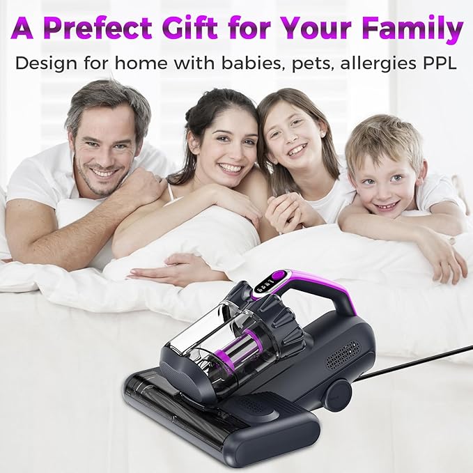 winterbear Mattress Vacuum Cleaner, 17Kpa Suction 500W High Power Handheld Roller-Type Bed Vacuum Cleaner with U-V-C Light & High Heating & Ultrasonic Tech, 2 * 30000Rpm Brush Rolls, Corded(Black)