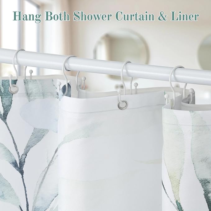 Goowin Shower Curtain Hooks, 12 Pcs Shower Curtain Rings, Stainless Steel Shower Curtain Hangers, Metal Shower Curtain Hooks Rings Rust Proof, Minimalist Shower Hooks for Shower Curtain, White