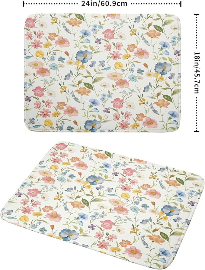 Khope Spring Dish Drying Mat for Kitchen Counter 18x24 Inch Summer Colorful Floral Reusable Washable Drying Pad Countertop Home Decor