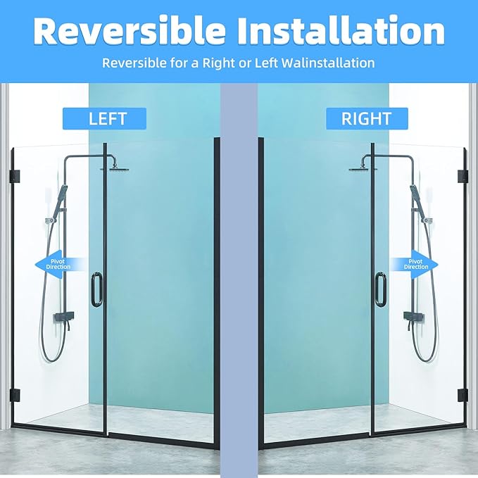 Pivot Shower Door, Adjustable Width 58.5-60" W x 76" H Hinged Shower Glass Door with 3/8" (10mm) Clear SGCC Tempered Glass with Nano Easy-Clean Coating, L01 Matte Black