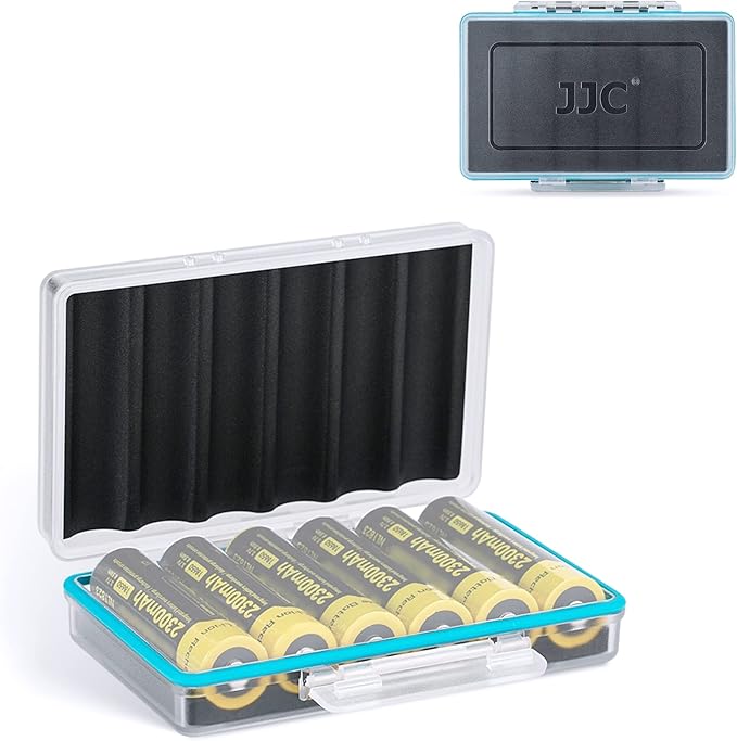 JJC Compact 18650 Battery Storage Case Holder Organizer, Hard Plastic Battery Box for 6pcs 18650 Batteries, Water-Resistant and Easy to Carry