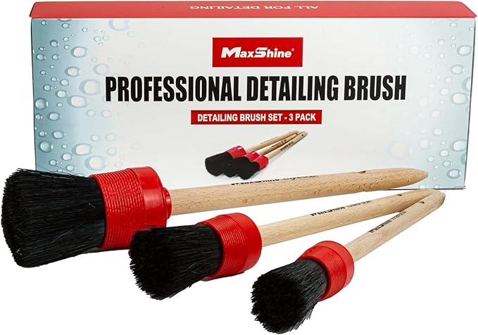 Maxshine 3 Pieces Professional Auto Detailing Brush Kit - Interior & Exterior Cleaning for Dashboard, Emblems, Panels, Engine Bay, Wheels, Air Vents, Seats & Leather - Scratch-Free