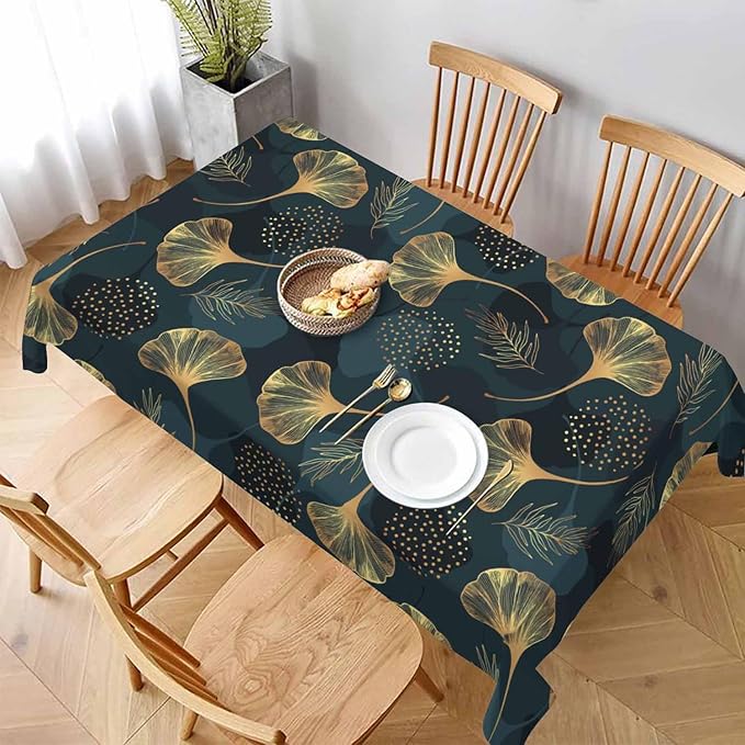 Golden Gingko Leaves Tablecloths for Rectangle Tables Natural Green Foliage Botanical 52x70 Table Cloth for Wedding Party Banquet,Dining Kitchen Table Cover