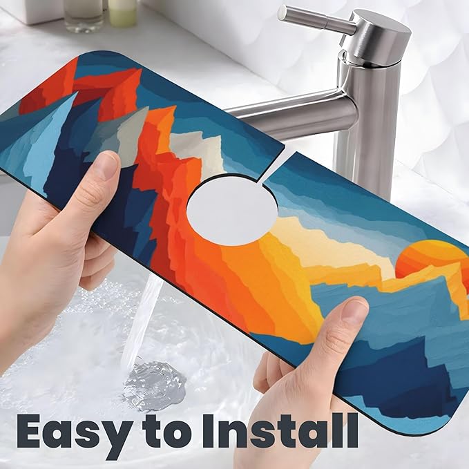 Colorful Mountains Sunset Dish Drying Mat for Kitchen Counter, 18"x24" Microfiber Absorbent Fast Dry Mat, 2Pcs Dish Mat Faucet Mats Sets, Large Drying Kitchen Mat Kitchen Drying Pad Coffee Bar Decor