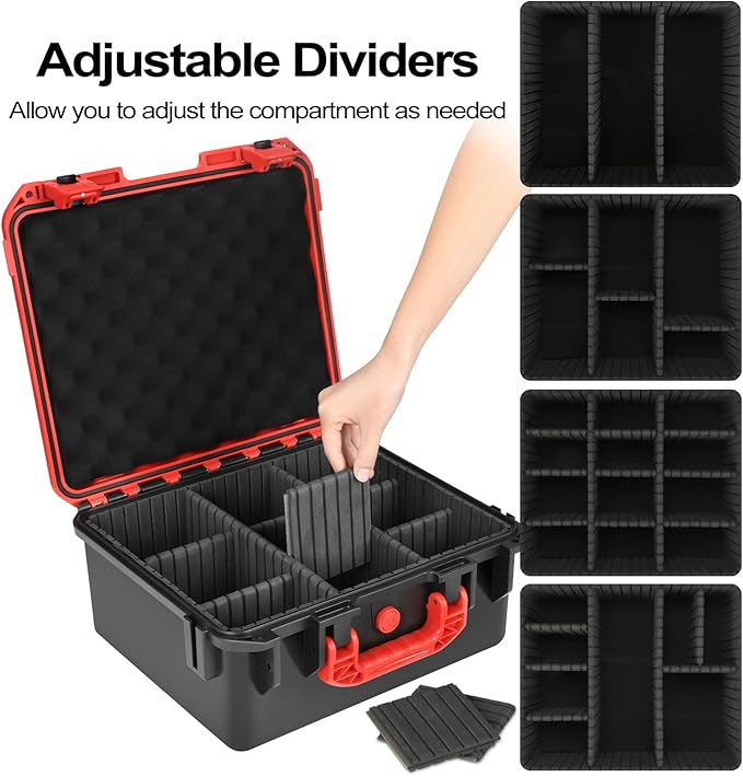 Storage Case for Milwaukee Battery - Waterproof Hard Shell Tool Bag with 9 Adjustable Dividers for Milwaukee M18/ M12 12V/20V/60V Battery & Chargers, Organizer Box (Case Only)