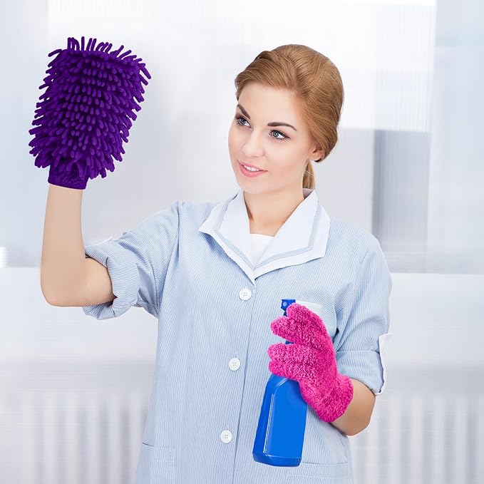 6 Pcs Microfiber Dusting Mitt Gloves for Plants Washable Dusting Gloves for House Cleaning Furniture Car Washing