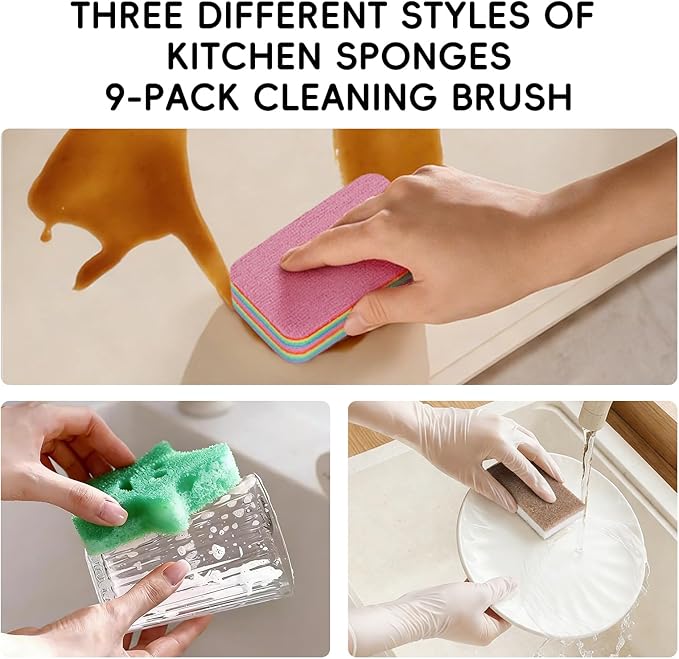 9PCS Functional Scrub Sponges Set, Dad Mom Daily Scrub Sponge for Home, Kitchen, Bathroom, Damp Dusting & All-Purpose Clean-Eco Friendly Sustainable Sponges for Dishes