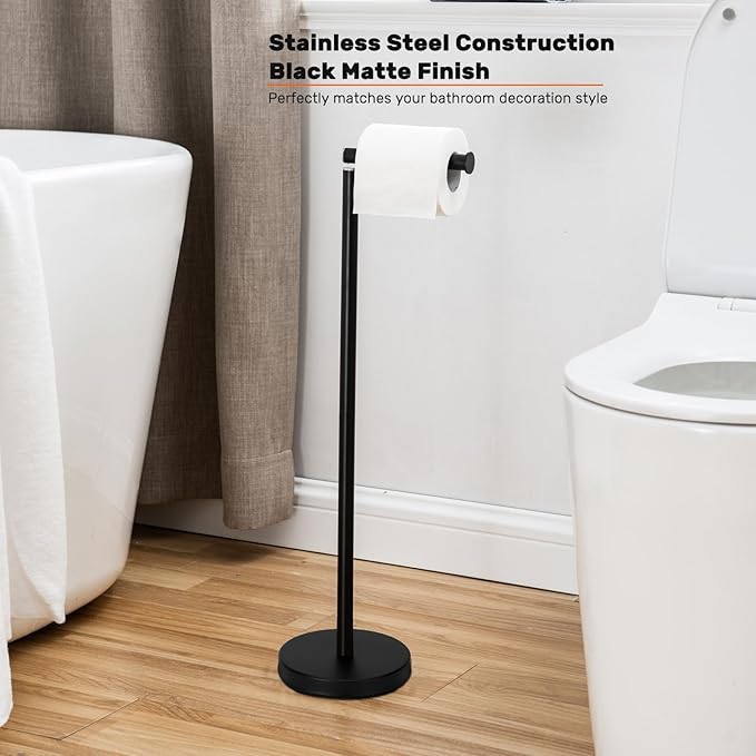 Noonext Toilet Paper Holder Stand for 4 Rolls, Black Matte, Stainless Steel, Modern, Free Standing, Bath