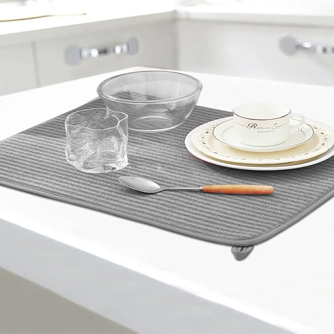 2 Pack Large Dish Drying Mat for Kitchen Counter,24*17 inch Microfiber Absorbent Dish Drainer,Large Size Dish Drying Pad for Countertops,Draining Racks,Sinks(Gray)