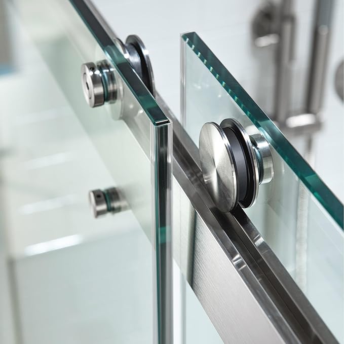 Woodbridge Frameless Bathtub Shower Doors 56-60" Width x 66" Height with 5/16"(8mm) Clear Tempered Glass, 2 Ways Opening & Double Sliding in Brushed Nickel Finish