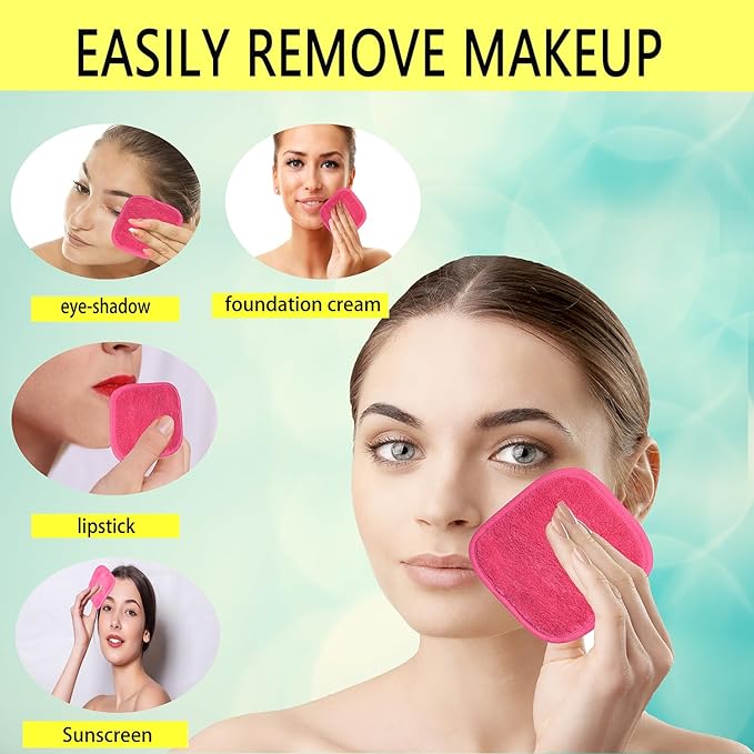 Makeup Remover Cloths for Face, Eye, Lips - Reusable Makeup Remover Pads Soft Microfiber Facial Cleansing Cloths 5 x 5 inch 6 Pack (Dark Pink)