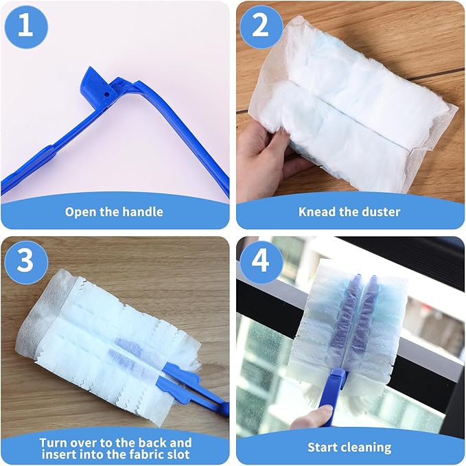 60 Pcs Blue Duster Refills Static Dust Removal Brush Disposable Replacement Head with 1 Handle for Electronics, Furniture, Blinds, Ceiling Fans