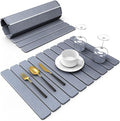 Large Stone Dish Drying Mat for Kitchen Counter, 24"(L)×16"(W), Collapsible Quick Dry Stone Dish Mats, Super Absorbent Diatomaceous Earth Drying Pad for Dishes Bottles Cups, Countertops (Black Grey)