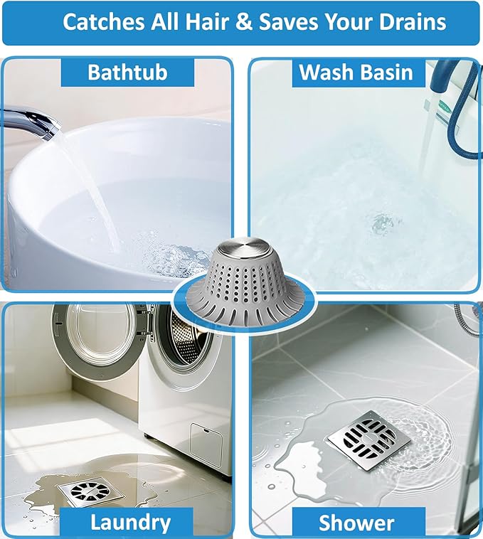 Hair Catcher Shower Drain,Bathtub Drain Hair Catcher, Covering Bathroom Sink Drain Strainer, Bathtub Protector for Pop-Up & Flat Bath Tub Drain Stoppers,Hair Trap for Shower Drain Effectively (Grey)