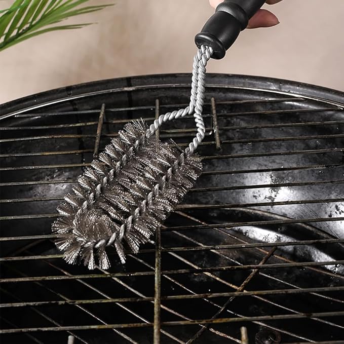 Steel Wool Brush Long Handle Stainless Steel Scrubbers Brush with Replacement Pad for Grill BBQ Pots Pans