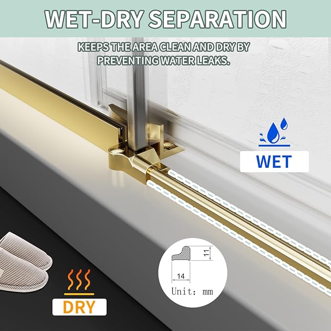 Frameless Shower Door 56-60 in. W x 76 in. H, Single Sliding Glass Door, 5/16" (8mm) Tempered Glass, Nano Coated for Easy Cleaning, Linear Design, Walk-in Bathroom Glass Door – Brushed Glod