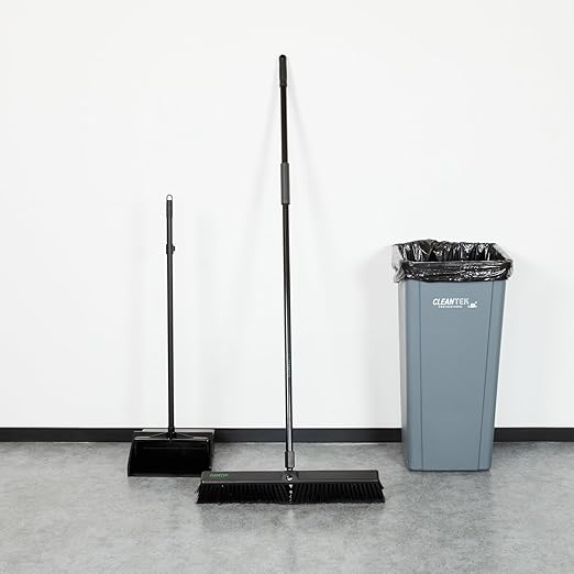 Restaurantware-Clean Tek Professional 23.62 Inch Push Broom, 1 Heavy-Duty Broom with 59â€ Handle - Fine Bristles, 2 Handle Attachment, Wooden, Commercial Use, for Deck, Garage, Yard, Patio