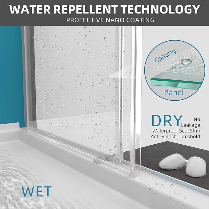 GETPRO Sliding Shower Door 57-60" W x 79" H Frameless Bathroom Double Sliding Glass Doors 3/8 Inch Clear Tempered Glass Door for Walk-in Shower with Soft Close and Width Adjustable Brushed Nickel