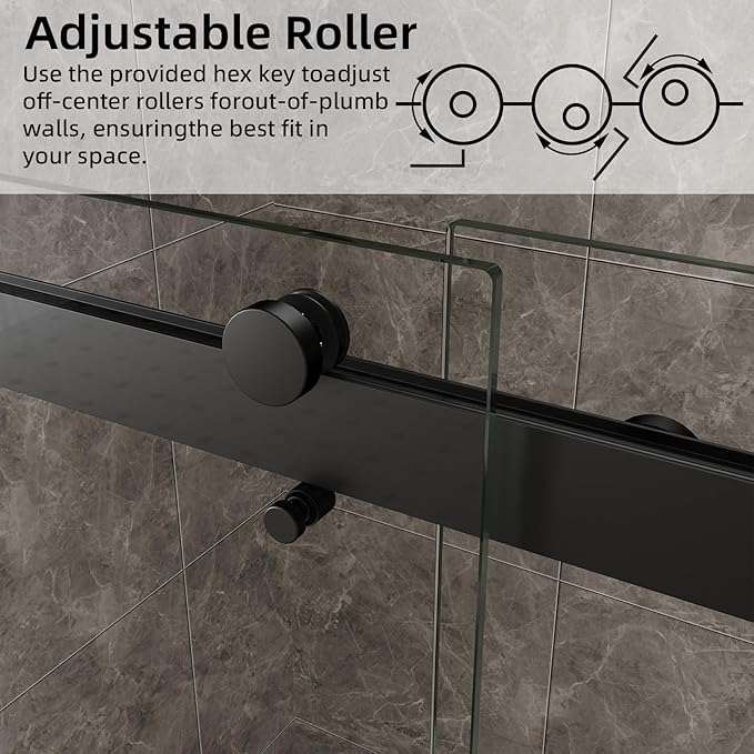 56-60" W x 74" H Frameless Shower Door, Double Sliding Shower Door with 5/16" (8mm) Clear SGCC Tempered Glass, Matte Black Finish Shower Doors, Reversible Installation
