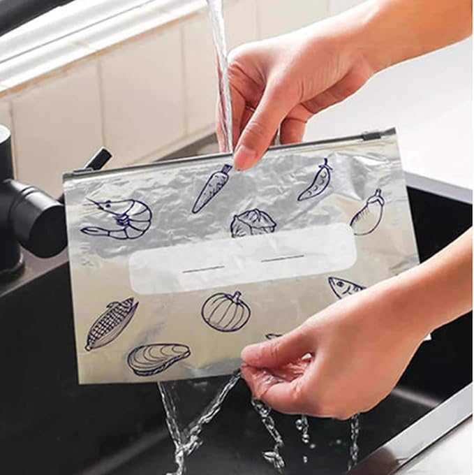 Reusable Aluminum Foil Sealable Storage Bags, 2025 New Resealable Vacuum Zipper Pouches for Food, Stand Up Foil Sealable Bags with Label and Zip Lock for Vegetable Fruit Meat (30PCS, 3 Size)