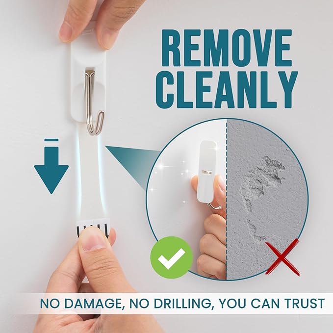 TAILI Hooks for Hanging,10 Small Sticky Hooks and 12 Adhesive Strips, White Utility Hooks for Wall, No Damage Heavy Duty Holds up to 1.1 lb, Removable & Reusable for Door, Dorm, Kitchen, Decorations