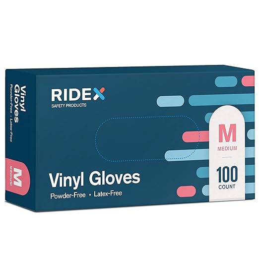 Ridex Disposable Gloves Latex-Free Clear Vinyl Gloves [100-Count] Powder-Free All-Purpose Gloves, Dispenser Box Gloves 100 Pieces - Size Medium Glove Medical