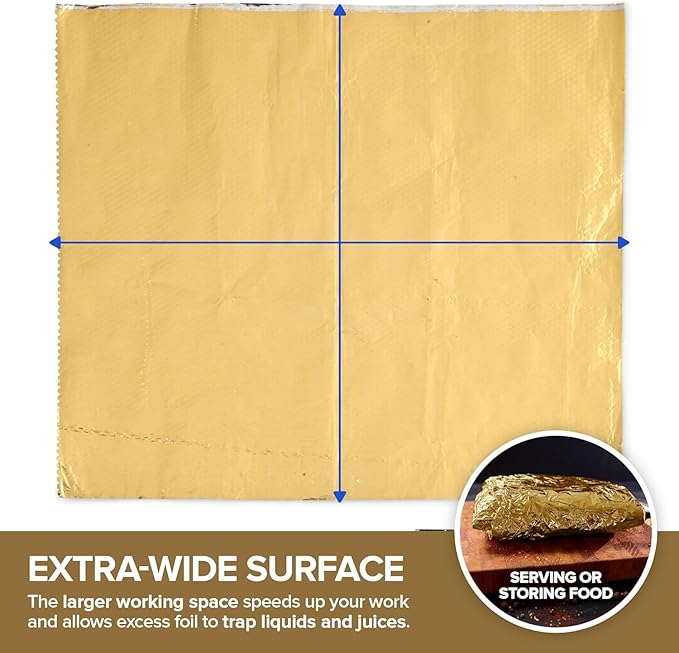 200 Count Pre-Cut Deli Gold Aluminum Foil - Heavy Duty 12' Pop Up Sheets for Restaurant, Disposable Foil for Food, Burrito, Hot Dog or Sandwich