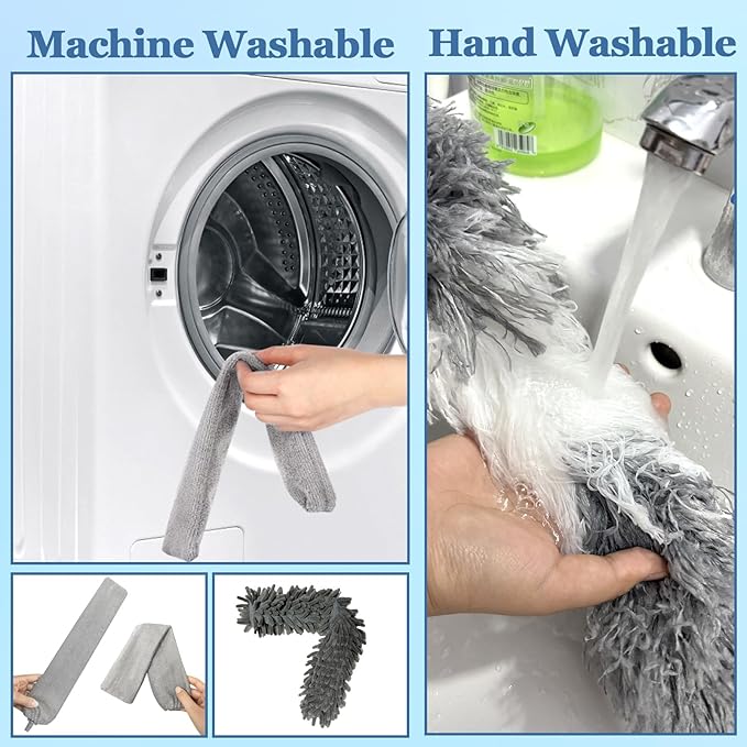 Microfiber Duster with Extension Pole 27-80 Inch, 4PCS Bendable Washable Duster Set, Stainless Steel Telescopic Handle for Ceiling Fan, High Ceiling, Under Sofa, Bed, Appliances & Blinds