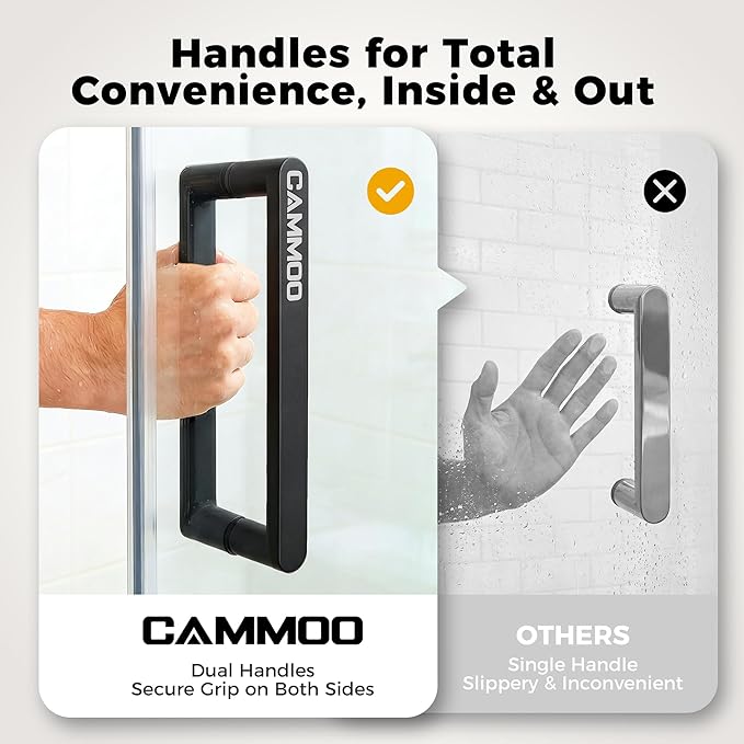 56-60" W x 75" H Frameless Shower Door, Magnetic Sliding Glass Shower Door, 5/16"(8mm) Thick Tempered Glass, Leak-Proof Seals, Stainless Steel Hardware, Easy-Clean Nano Coating, Matte Black