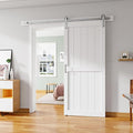 34''x84'' Sliding Barn Door with 6 Ft Brushed Nickel Hardware Kit& Handle& Floor Guides,Pre-Drilled Holes Easy Assembly - Include Installation Manual, Water-Proof PVC Surface, H-Frame