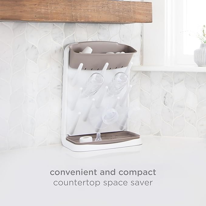 Ubbi Vertical Baby Bottle Drying Rack, Space Saving Countertop Drying Rack Baby Accessory, Taupe