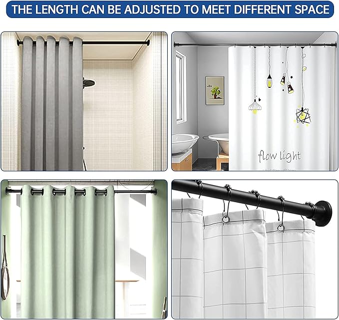 BRIOFOX Industrial Shower Curtain Rod - Rustproof Non-Slip 27-43 Inch Stainless Steel Tension Curtain Rod for Window or Bathroom, Matte Black