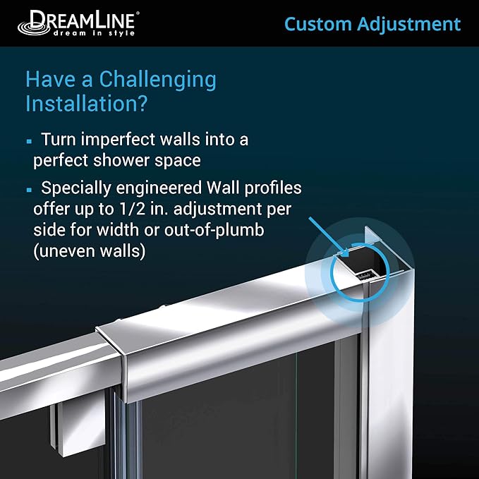 DreamLine Flex 28 - 32 inch W x 72 inch H Semi-Frameless Pivot Shower Door in Chrome