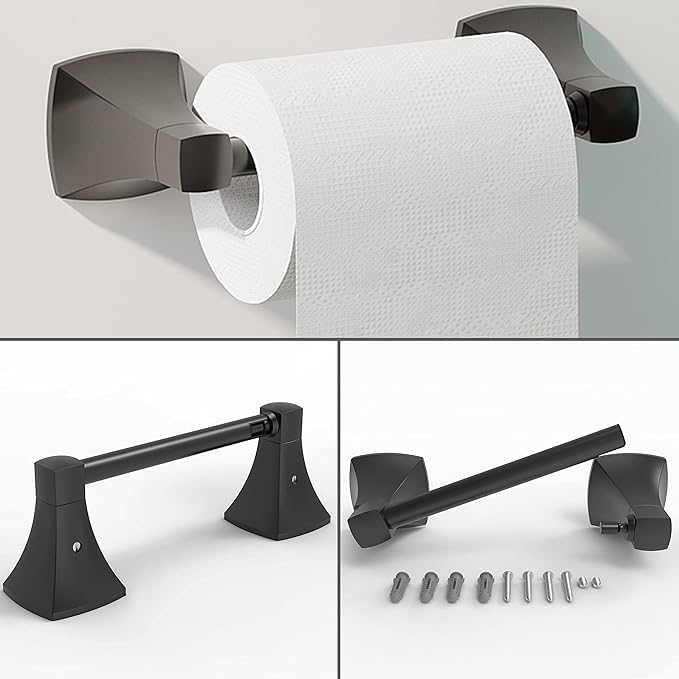 Bathroom Hardware Set 2 Pieces Toilet Paper Holder and Towel Ring Wall Mounted Stainless Steel and Zinc Alloy Matte Black
