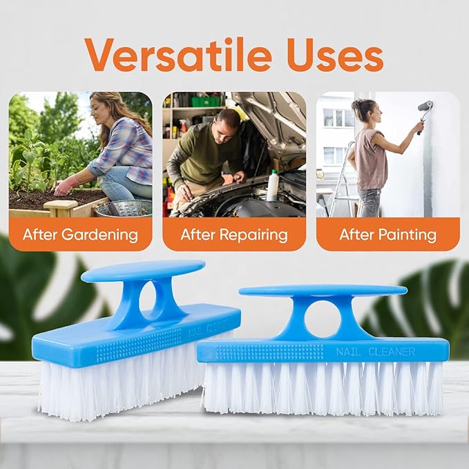 Nail Brush for Cleaning Fingernails, Nail Scrubber Brush, Toe Foot Hands Fingernail Brush Cleaner- Small Scrub Brush- All-Purpose Stiff Cleaning Brush (3 Pack, Blue)