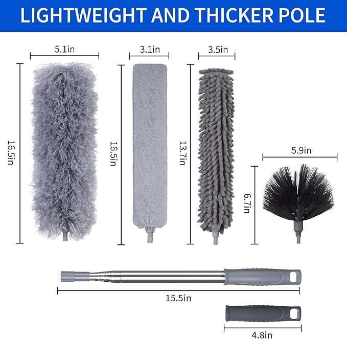 Duster with Extension Pole,Ceiling Fan Cleaner Duster Set of 6, Telescopic Cobweb Feather Duster 100 Inch,Ceiling Fan Duster, House Cleaning Tool Set
