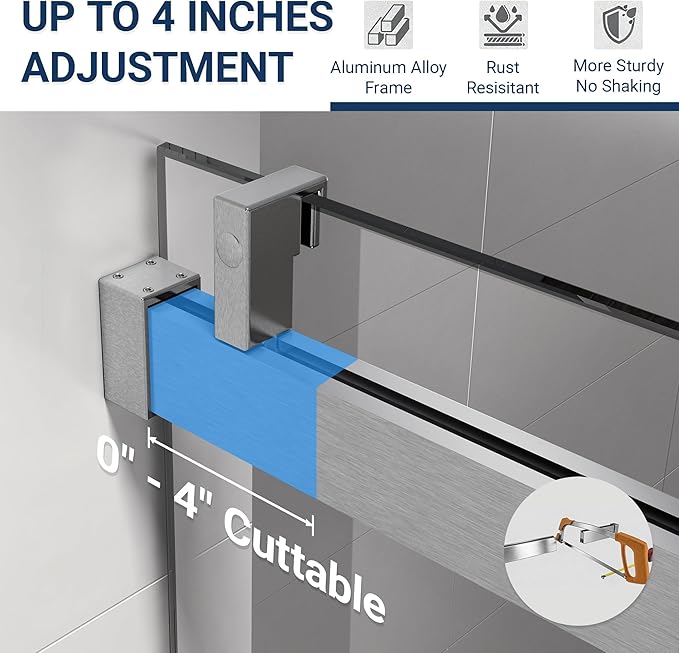 Abruzzo 76" Frameless Shower Door Single Sliding - 1/4" Tempered Glass Soft Close, Brushed Nickel, Adjustable 56-60" Width