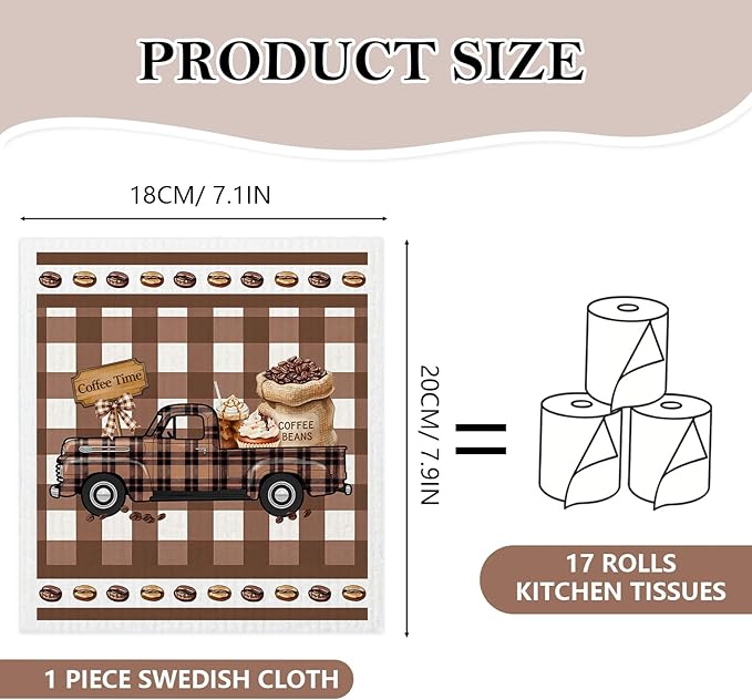 5 Pack Mixed Farmhouse Coffee Bar Kitchen Dishcloths Dish Towel, Dish Towels for Kitchen, Swedish Dishcloth Coffee Bar Decor, Paper Towels Reusable, Dish Cloth Towel Cleaning for Home
