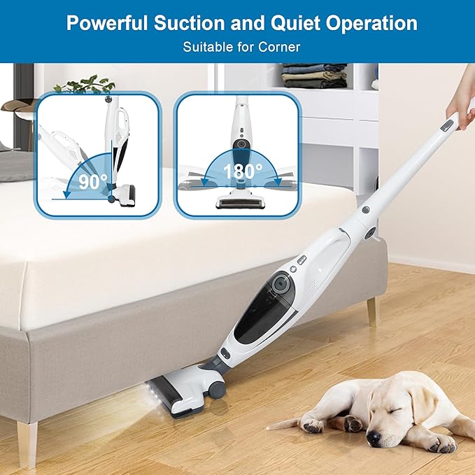 Intercleaner 2 in 1 Handheld & Stick Cordless Vacuum Cleaner, 2-Speed Powerful Suction Lightweight with LED Bagless Stick Vac with Handheld, for Hardwood Floor Carpet Car Pet Hair, Ultra Quiet