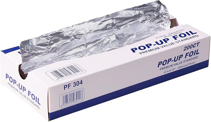 Aluminum Foil Sheets, Pre-Cut Foil Sheets, for Home Restaurant Food Processing, High-Temperature Resistant Non-Stick Type, Pop Up Single Sheets, 200 Sheets (12 in)