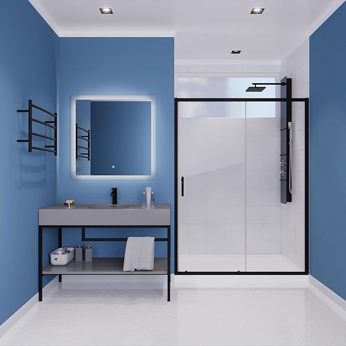 ANZZI 72 x 60 inch Framed Shower Door in Matte Black | Halberd Water Repellent Glass Shower Door with Seal Strip Parts | Easy Glide Rollers Sliding Shower Door | SD-AZ052-02MB