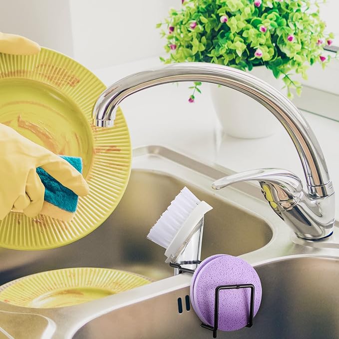 Blulu 2 Pieces Sink Dish Wand Brush Holder Kitchen Sink Caddy Organizer Sponge Storage Dish Scrubber Holder Kitchen Portable Storage Accessories for Home