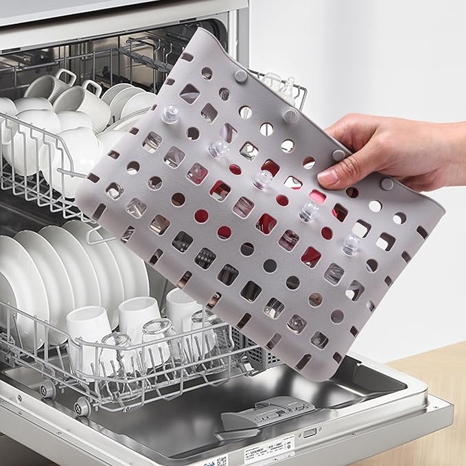 Baby Bottle Drying Rack with Brush & Dishwasher Basket - Space Saving Standing Drying Rack for Baby Bottles, Pump Parts & Accessories, Compact Organizer Holds Up to 8 Bottles (Blue)