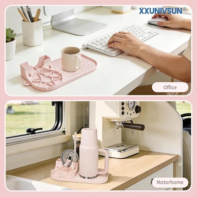 Bottle Drying Rack, Draining Mat for Stanley Tumblers20-40oz, Mugs, Wine Glasses, Compact Portable Cup Dryer Stand for Countertops, Office, RVs & Travel (Crystal Pink)