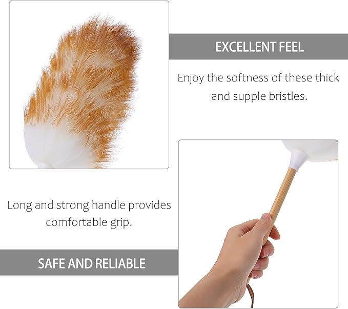 Wood Handle Wool Duster for Dust Cleaning, Soft Lambswool Furniture and Car Dust Cleaner, Home Dusting Tool with Natural White Wool, Lightweight Household Cleaning Accessory