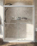 Shower Door 56-60'' W x 72'' H Semi-Frameless & Double Sliding, 1/4 inch (6mm) Thickness Clear Tempered Glass for Walk-in Shower,Brushed Nickel