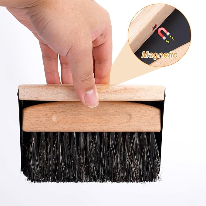 Desktop Broom and Dustpan Set, Mini Dustpan and Brush Set Wooden Handheld Broom and Dustpan Set for Cleaning Desktop Bed Car Animal Cage & Windowsill(Black)