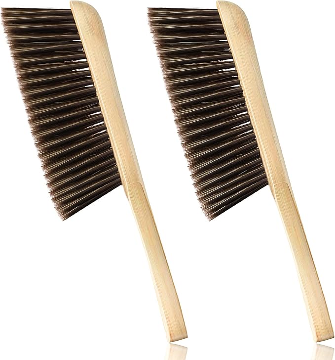 Patelai 2 Pieces Wooden Bench Brushes, Soft Bristles, Long Wood Handle, Brown