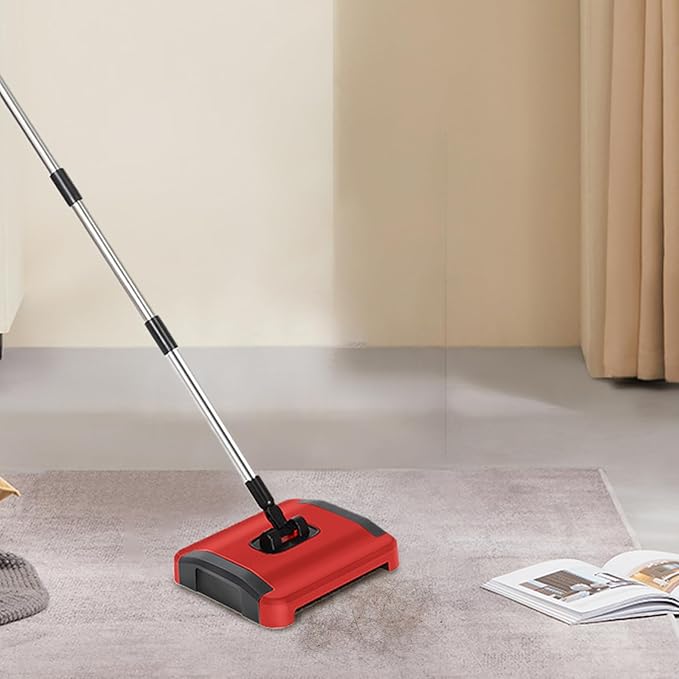 Manual 43inch Detachable Carpet Sweeper with 3 Rolling Brushes Wheels Large Waste Bin Floor Sweeper Brush for Pet Hair Dust Debris